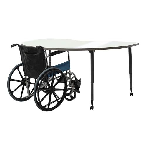 Image of Adapte Commercial Dry-Erase Classroom Activity Table - 48 inch x 72 inch Kidney Whiteboard, ADA Compliant Tapered Legs, Glides & Casters Adjustable Height 22-34 inch Wheelchair Accessible, School Furniture