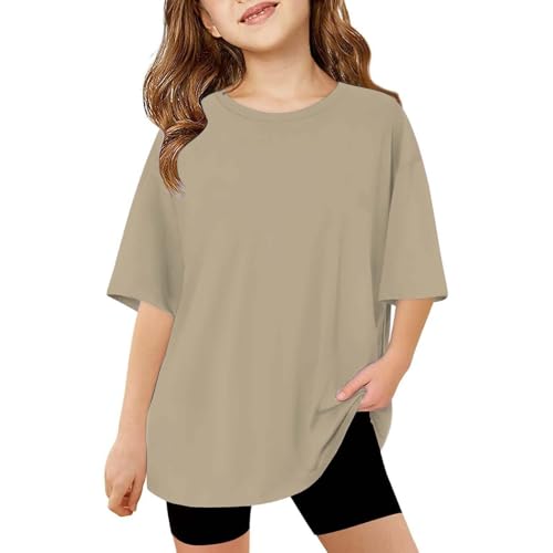 Tween Girls Short Sleeve T Shirts Kids Summer Fashion Oversized Top Toddler Girl Casual Crewneck Cute Solid Basic Tee Clothes