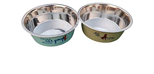 ELTON Set of 2 Never eat Alone & Good Things Cute Bowls Matte Finish Sky Blue & Light Green Large Round Stainless Steel Pet Bowl 1600 ml (B08KZT6HB2) Amazon Price History, Amazon Price Tracker