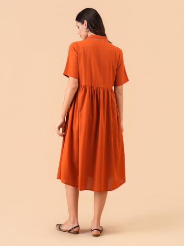 Image of The Mom Store Maternity & Nursing Midi Dress for Women | Pregnancy & Postpartum Wear | Cotton Flex Dress for New Mom | Trendy Stylish Comfortable Feeding Dress for Womens | Causal Office Formal Wear