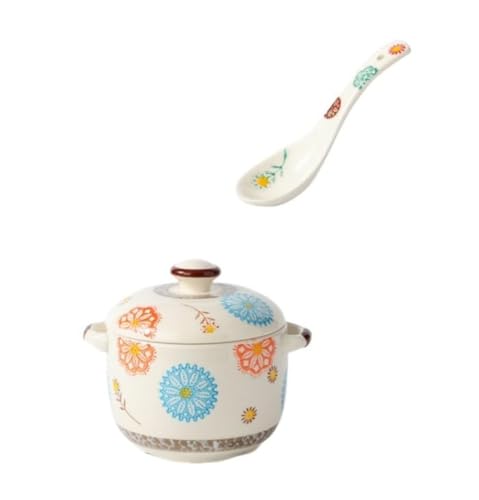 DrivEx 茶碗蒸し 蒸し碗 蒸し器 ?? 蓋付き 両手鍋 日本風 スープカップ デザートカップ スプーン付き 食器 うつわ 遠赤外線効果 器 皿 お皿 陶器 お手入れ簡単 (ウッドアジサイ,450ml+スプーン)