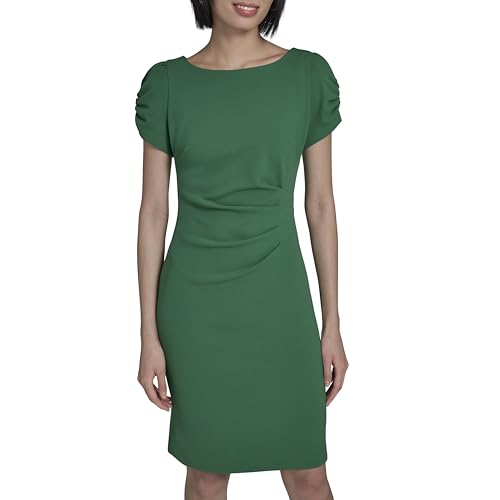 Image of KARL LAGERFELD Short Ruched Sleeve Jewel Neck Sheath Mini Dress