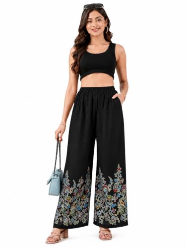 Image of Women's Rayon Bird Flower Print Loose fit Palazzos Pants Free Size 28 to 40