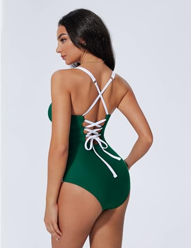 Image of SUUKSESS Womens Tummy Control One Piece Swimsuit Sexy Crisscross Back Bathing Suit