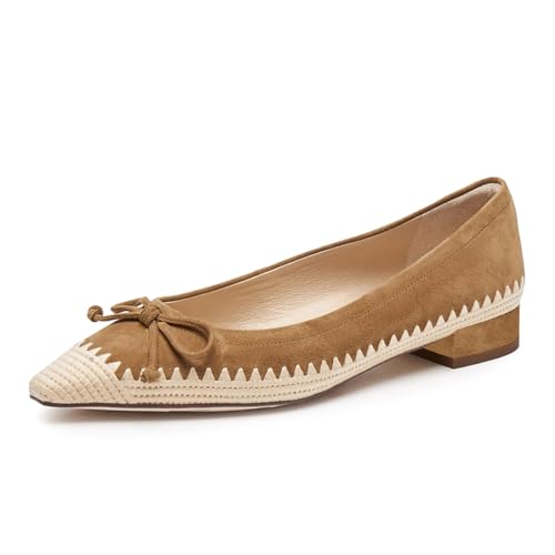 Women Cozy Closed Square Toe Bows Ballet Flats Low Chunky Heeled Slip On Ballerina Shoes Party Dress Prom Size 4-16 US