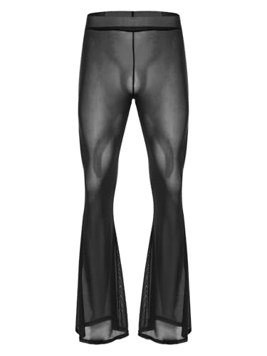 Sholeno Flared Bell Bottom Pants for Men Sheer Mesh High Waist See Through Cover Up Clubwear3