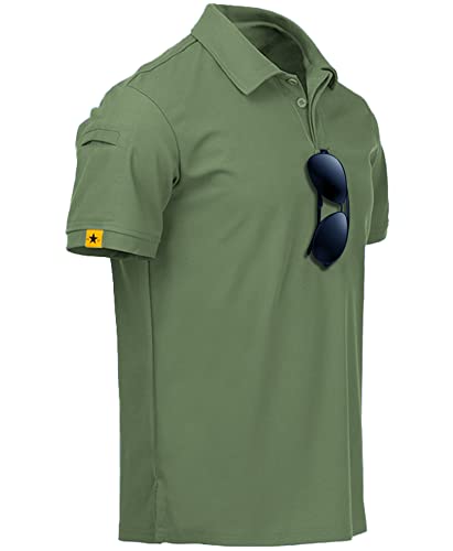 Jacketown Polo Shirts For Men Tactical Polo Moisture Wicking Golf Shirts Lightweight Athletic T-Shirt A-Green #TOP28