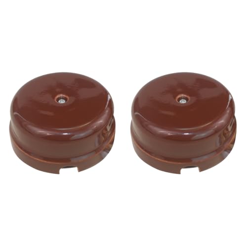 OASHISU 2 piezas Caja de derivación de porcelana para instalaciones de 4 orificios para entrada/salida del cable. Cubre cables y cubrecables de cerámica, Ø 78 mm Prof. 35 mm, color marrón