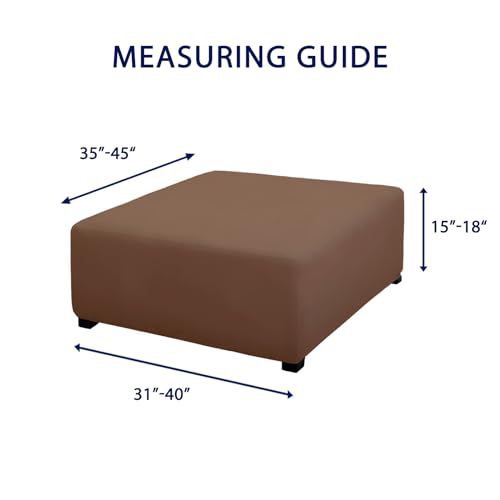 Image of PureFit Stretch Square Ottoman Cover 40x40x15 Footstool Cover, Brown | Fleece Large Ottoman Slipcovers Soft Form Fit Square Slipcover for Folding Storage with Nonslip Elastic Bottom