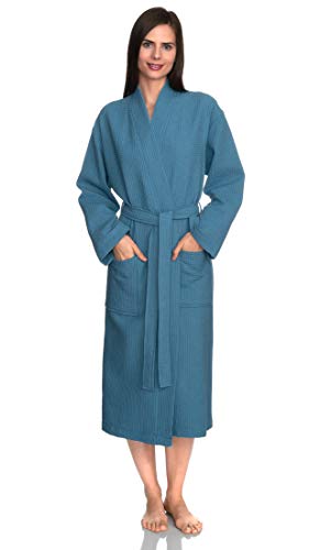 TowelSelections Women's Robe, Kimono Waffle Spa Bathrobe Large/X-Large Niagara Blue