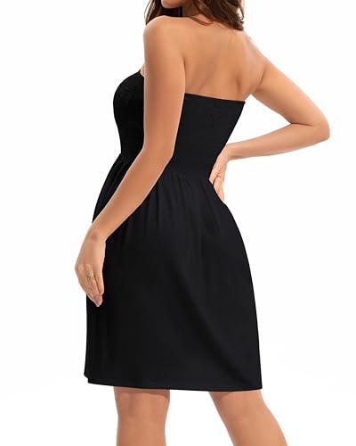 Image of elescat Summer Dresses for Women 2026 Strapless Casual Beach Cover Ups Tube Top Sundress