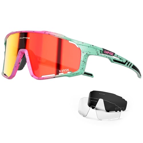 KAPVOE Gafas Polarizadas Hombre/Mujer MTB Gafas Running Bicicleta Montaña Ciclismo Gafas Sol Btt TR90 Gafas Deportivas Lentes Rojo