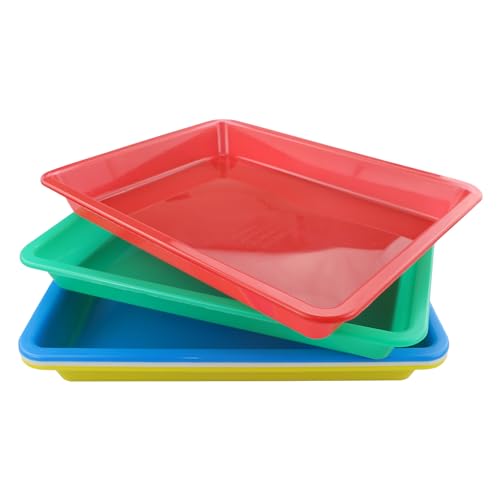5 Pezzi Vassoi D'Arte in Plastica, Vassoio da Portata Multicolore Riproduci Vassoi delle Attività Vassoio Organizer per Artigianato Antiscivolo per Pittura, Artigianato, Scuola (28 x 21 x 3cm)
