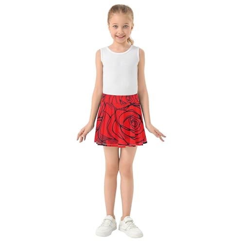 Joisal Red Roses Black Athletic Shorts Girls Skorts Tennis Skirts for Kids Dance Flowy Skort 3t3