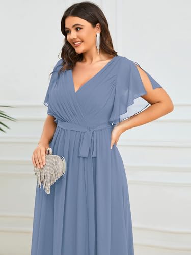 Image of Ever-Pretty Plus Women's Spring Chiffon A-Line Plus Size Bridesmaid Dress Empire Waist Ruched Formal Wedding Guest Dresses