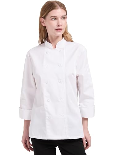 TOPTASK Chef Coat Women Long Sleeve Lightweight White Chef Jacket Uniform Women for Kitchen Restaurant Bakery (White S)