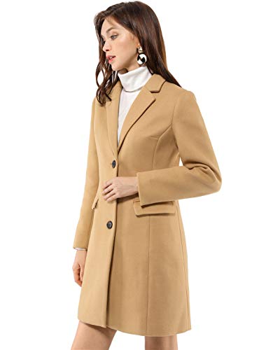 Allegra K Women's Notched Lapel Single Breasted Outwear Winter Coat Large Browns