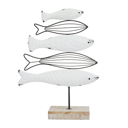 Deco 79 Wood Fish Sculpture, 12" X 4" X 16", White #TOP19