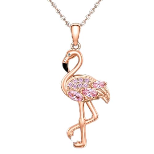 Flamingo Necklace for Women Sterling Silver Pink Flamingo Gifts for Women Bird Pendant Flamingos Jewelry