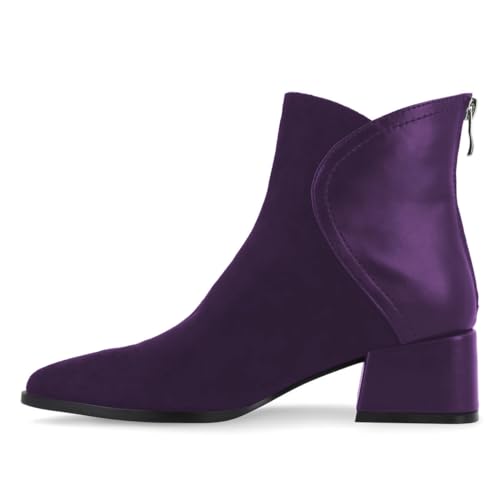 Milooey shoes Women's Pointed Toe Heeled Ankle Boots Fashion Chunky Block Low Heel Short Booties Patchwork Back Zipper Warm Fall Dress Shoes Size 4-16 Us2