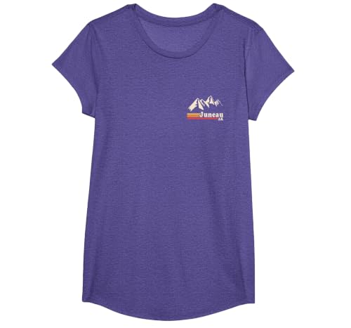 Retro Juneau Alaska AK Mountain T-Shirt, Girls, Purple Heather, Small