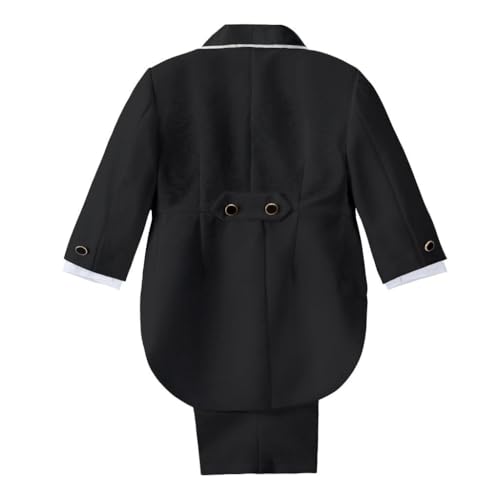 Image of Lito Angels Baby Boys Jacquard 5 Piece Tuxedo | Jacquard Jacket, Shirt, Bow Tie, Pants, Vest, Tuxedo Tail, Wedding Outfit