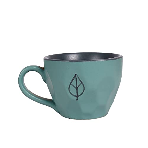 Image of AAKRITI ART CREATIONS Cup Ceramic Aqua Set of 6 | Ceramic Cup Set | Multipurpose Utility Cups | Floral Art Ceramic Cups, Kitchen Essentials | Glossy Finish, Aqua Blue Tea Cup Set