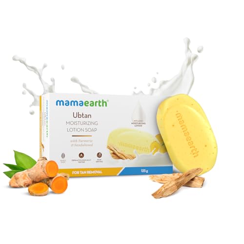Mamaearth Ubtan Moisturizing Lotion Soap with Turmeric & Sandalwood-125 g|Removes Tan|Benefits of Lotion in a Soap|Gently Exfoliates|Deeply Cleanses|Nourishes Dry Skin|Non-Drying|76% TFM Grade 1 Soap
