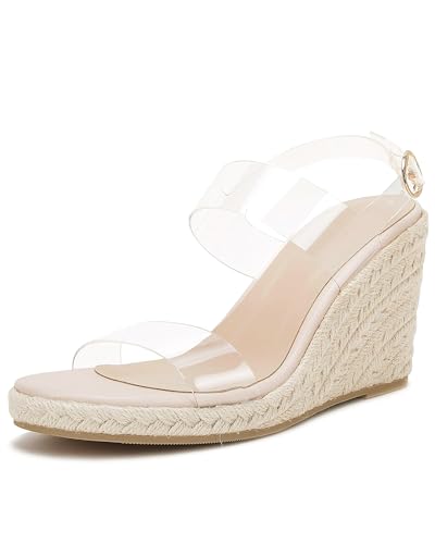 Image of VETASTE Womens Espadrille Wedge Sandals Heels Open Toe Platform High Heeled Ankle Strap Buckle Dress Wedges Shoes