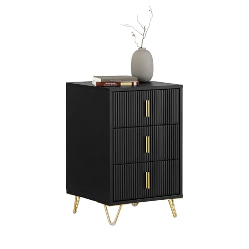{Mesitas de Noche Modernas Negras Mesitas de Noche Vintage SoBuy Mesita de Noche Mesa Auxiliar Mobiliario de Salón Moderno con 3 cajones Negro 40 x 40 x 63 cm FBT115-L-SCH ES