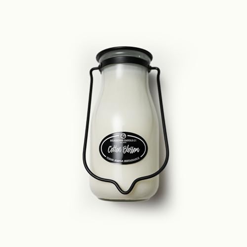 Image of Milkhouse Cotton Blossom Scented Soy Candle, 14 oz Milkbottle, 90+ Hr Burn