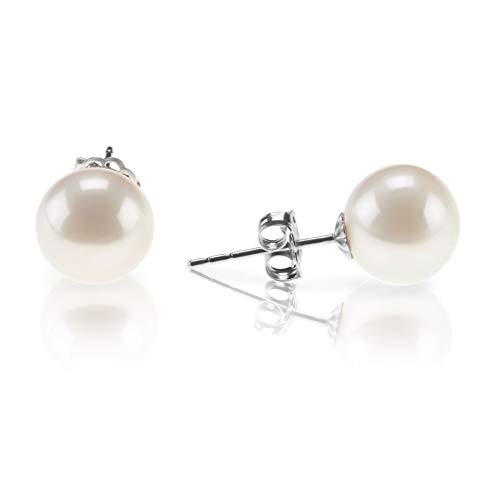 NRRN 18K Gold Plated Sterling Silver Round Stud White Simulated Shell Pearl Earrings
