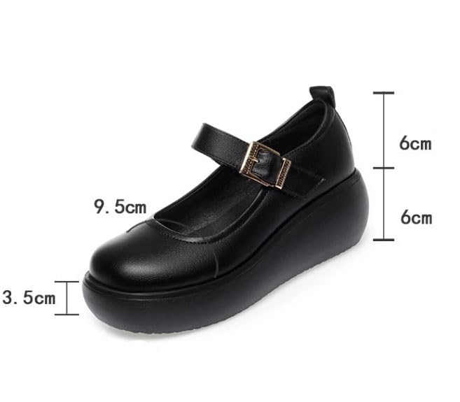 DirraBra Women's Retro Leather Mary Janes Shoes Comfortable Slip-On Non-Slip Platform Wedge Heels Closed Round Toe Work Platform Walking Pumps Shoe with Hook and Loo3