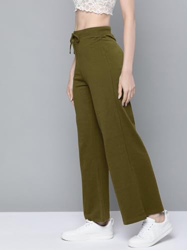 Image of Vogaan Women's Cotton Blend Wide Leg Pants | Drawstring Waist Casual Solid Track Pants for Women