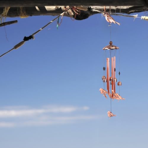 Campana de viento con sonido nítido y patrón de pájaro hecha en latón ornamental 6