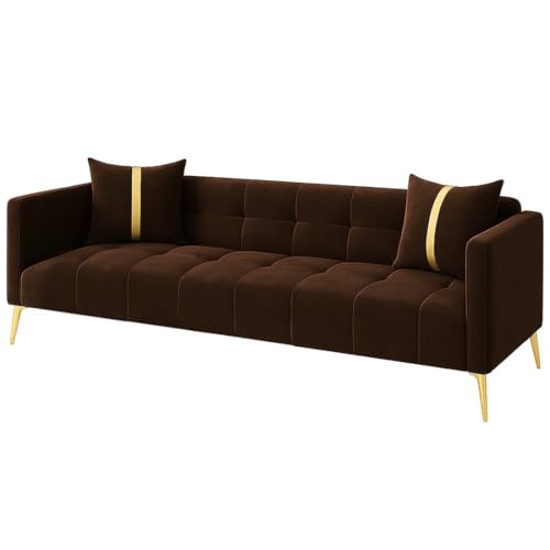 Image of Furny Styling 3 Seater Fabric Sofa Set (Brown) | Soft Velvet Fabric | Modern Design | Comfortable Seating | Living Room Furniture