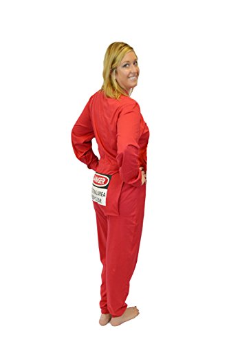 BIG FEET PAJAMA CO. Red Union Suit Men & Women Onesie Pajamas with Funny Butt Flap DANGER BLASTING AREA2