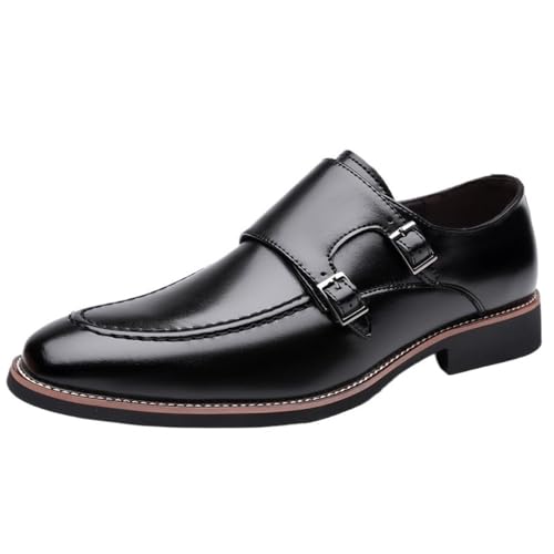 Men Dress Formal Shoes Toe Double Monk Luxury Leather Uniform Slip-on Pointed Toe Anti-Slip Slip Resistant Rubber Sole Prom