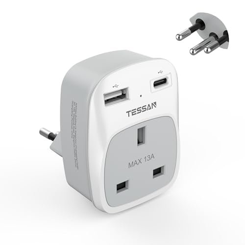UK to Swiss Plug Adapter TESSAN Plug Adapter for Switzerland with 2 USB (1 USB C) Grounded Type J Swiss Power Adapter Plug Swiss Travel Adaptor for Jordan Liechtenstein Madagascar Rwanda