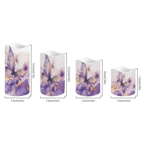 Image of Purple Butterfly Marble Flickering Flameless Candles with Remote LED Pillar Candles Battery Operated with Timer Color Changing Electric Candles Decoration