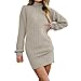 Women's Pullover Sweater Dress Casual Turtleneck Ribbed Long Lantern Sleeve Mini Knit Dresses(Beige, M)