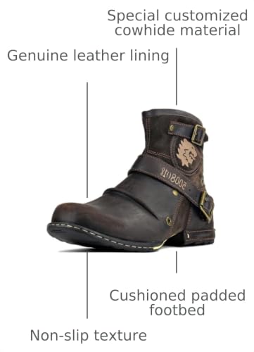 Image of OSSTONE Moto Boots for Men Fashion Zipper-up Leather Chukka Boots Casual Shoes Retro Style OS-5008-1-DA1B1