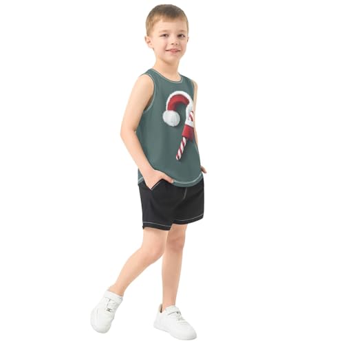 Boys Tank Top Shirts Funny Christmas Candy Crutch Sleeveless T-Shirts Crew Neck for Kids Clothing Children4