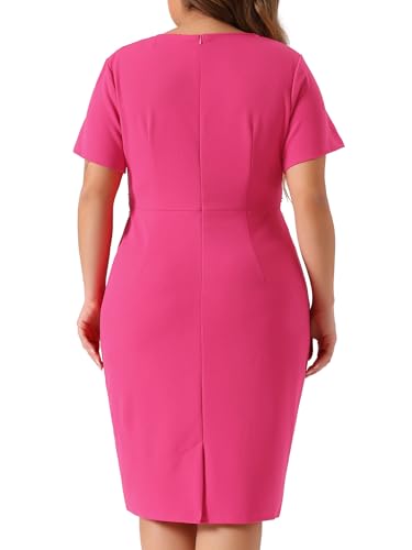 Image of Agnes Orinda Plus Size Dresses for Women Button Crew Neck Vintage Wear to Work Office Party Bodycon Pencil Dress