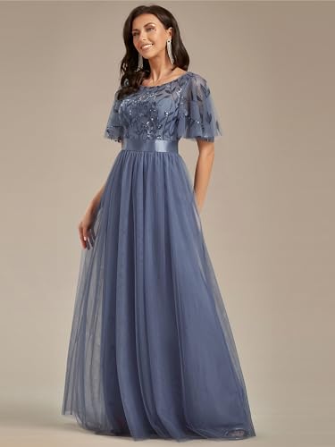 Image of Ever-Pretty Sequin Formal Prom Dresses for Women Ruffle Sleeves Empire Waist A-Line Long Mother of Bride Dress 00904
