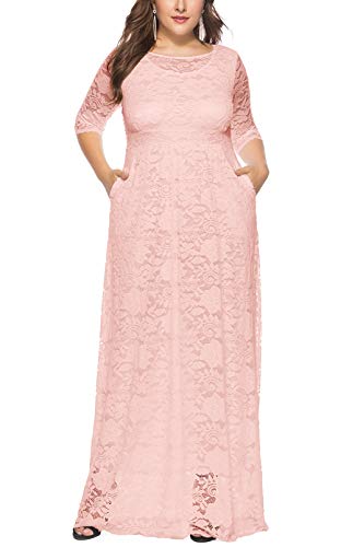 Image of Eternatastic Women's Floral Lace 2 /3 Sleeves Maxi Dress Plus Size Evening Party Dresses