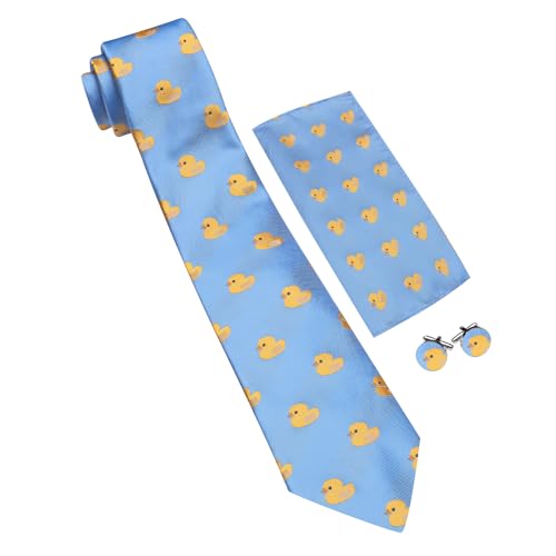 Image of Barry.Wang Fun Animal Ties for Men Designer Handkerchief Cufflink WOVEN Casual Necktie Set Festival