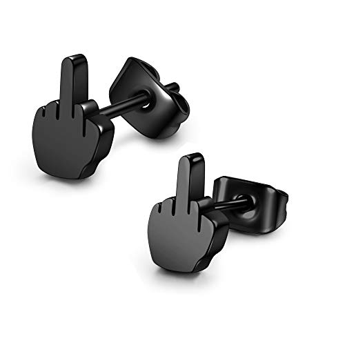 JOVIVI 2pairs Punk Stainless Steel 20g Silver Black Middle Finger Ear Studs Earrings Womens Mens3