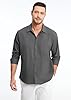 HISDERN Men's Linen Shirts Long Sleeve Button Up Regular Lightweight Summer Beach Shirt with Pocket Dark Grey 3XL #4