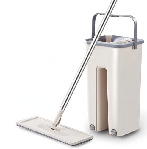 Image of Heavy-Duty 360 Spin Mop Bucket Set with Flexible Flat Head & 2 Reusable Pads - Multi-Surface Floor Cleaning System with Adjustable Handle home effective DC1